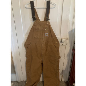 New Men's Carhartt Quilt Lined Zip To Thigh Bib Overalls 44x32 Brown Bibs R41